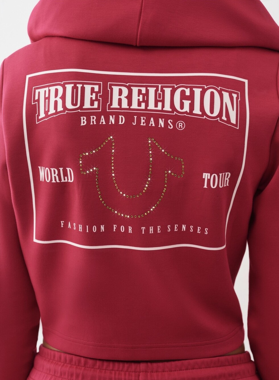 True Religion Womens Shrunken Zip Up Hoodie Cerise Cropped Pink Full Zip Large